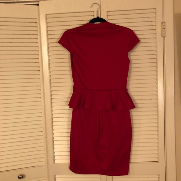 {As u wish}Hot red cap sleeve peplum bodycon dress - Picture 6 of 8